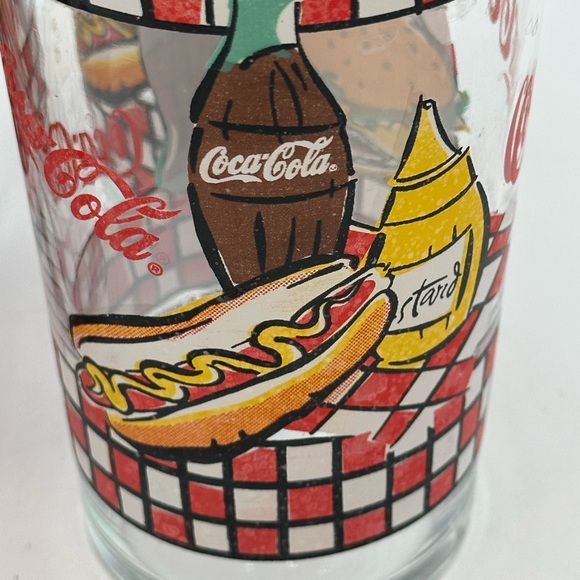 Coca Cola GLASSES 1997 Picnic Bottle and Burger Red Check-set of 4 - Picture 5 of 16